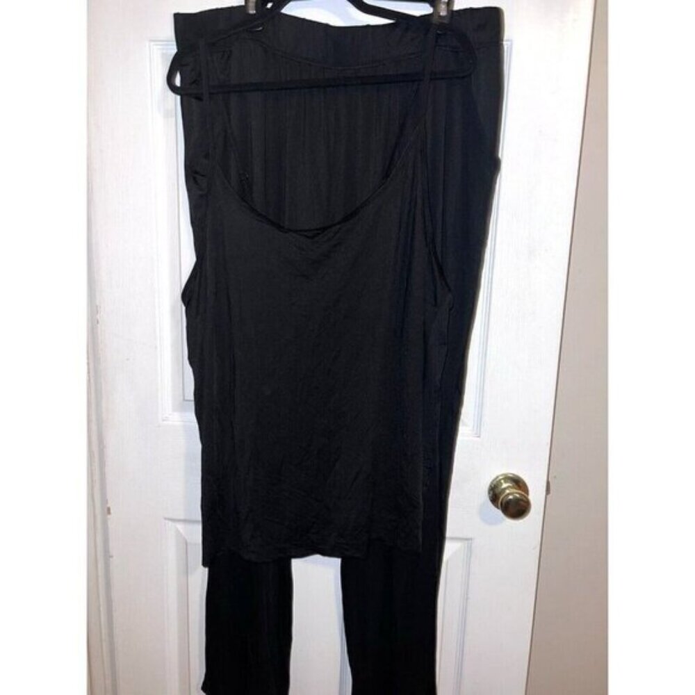 NWT Sleep CACIQUE All Black Stretch Tank Pants 2 piece Pj Set Sz 22/24
